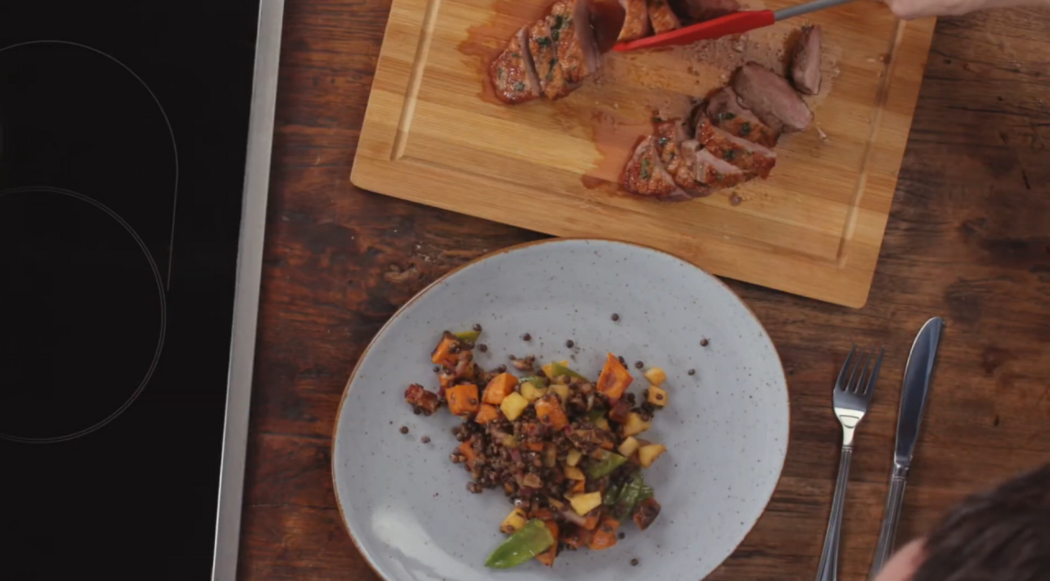 Honey-Glazed Duck Breast on a Lentil and Sweet Potato Salad
