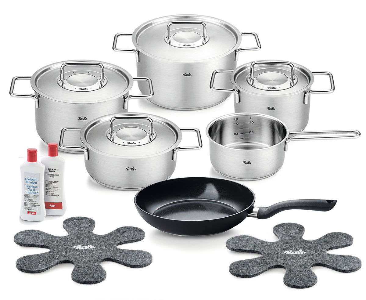Pure Collection 9 Piece Stainless Steel Cookware Set with Metal Lids & Essential 11