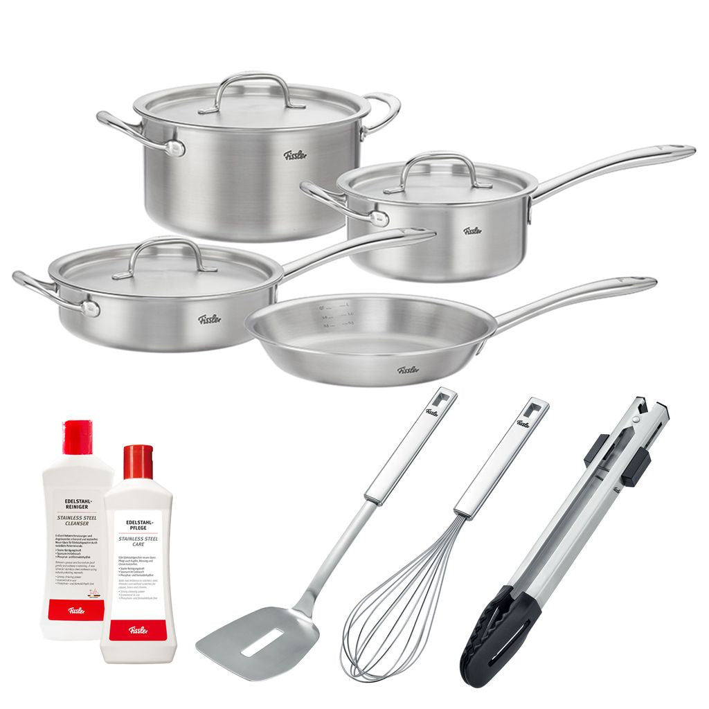 M5 Pro-Ply Collection 7 Piece Stainless Steel Cookware Set Bundle, Includes Stainless Steel Care, Silicone Tongs, Metal Turner and Whisk