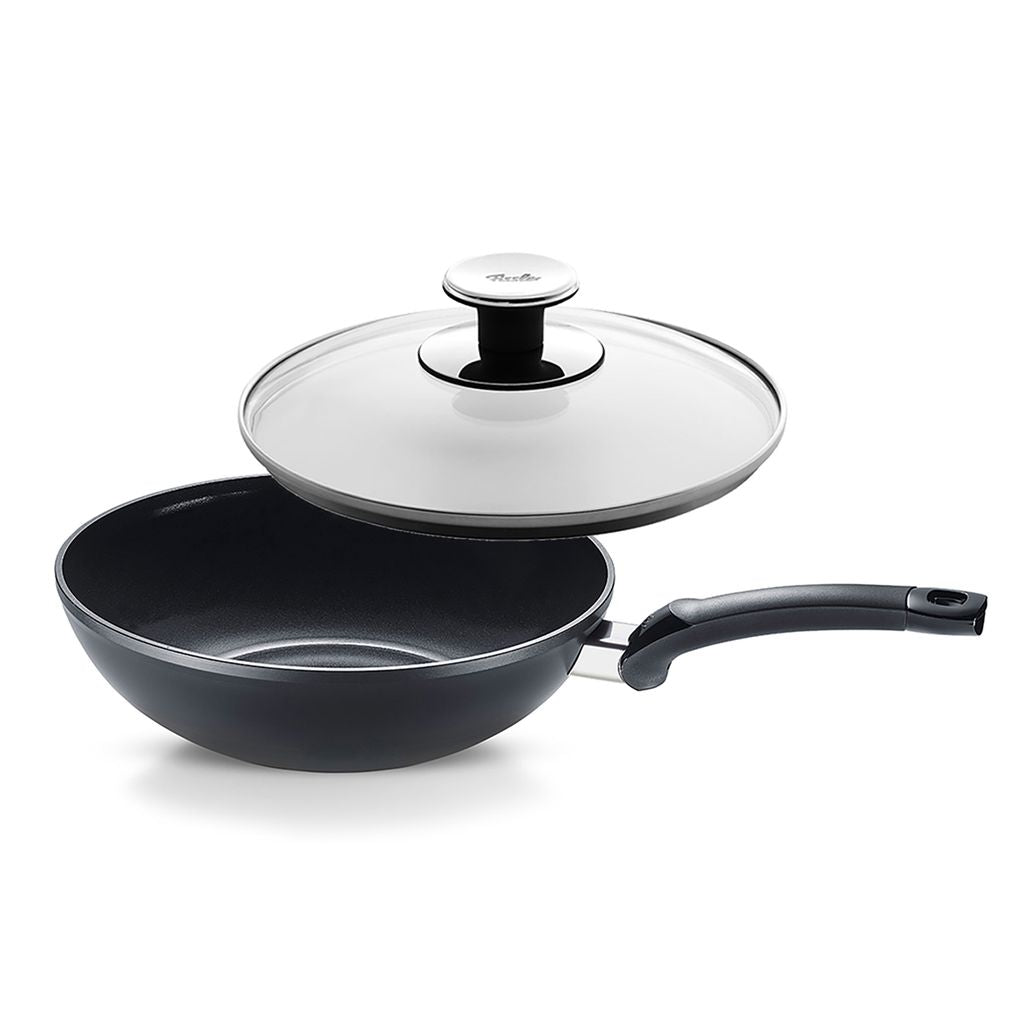Ceratal Comfort Ceramic 11" Wok, Orbit Black & Glass Lid Bundle