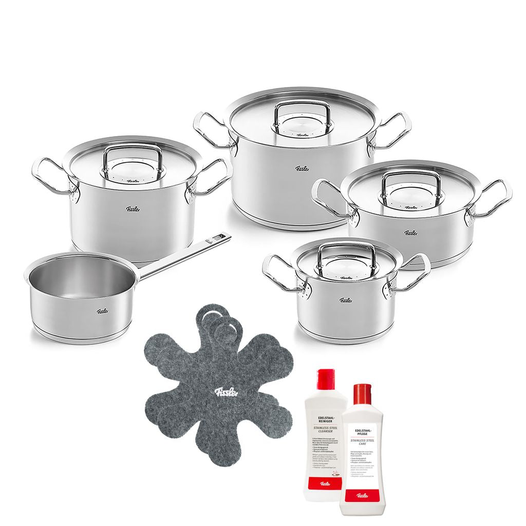 Original-Profi Collection 9 Piece Stainless Steel Cookware Set Bundle, Includes Stainless Steel Care, Stainless Steel Cleaner and 2 Pan Protectors